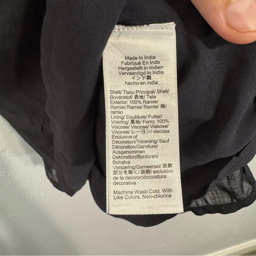 J. Crew Black Puff Sleeve Sheer Blouse ramie lined size xs - Picture 4 of 5